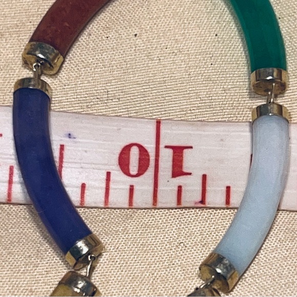 14K Gold Multi Jade Link Bracelet - Picture 8 of 12